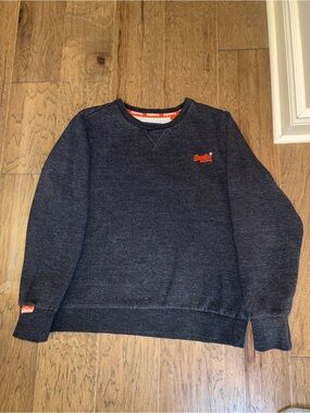 Superdry Men's Dark Navy Crewneck Sweatshirt with Orange Logo